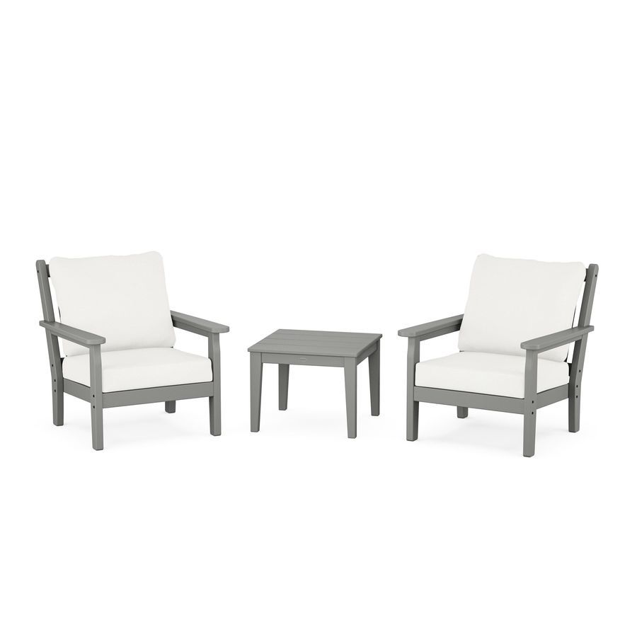 POLYWOOD Chippendale 3-Piece Deep Seating Set in Slate Grey / Natural Linen