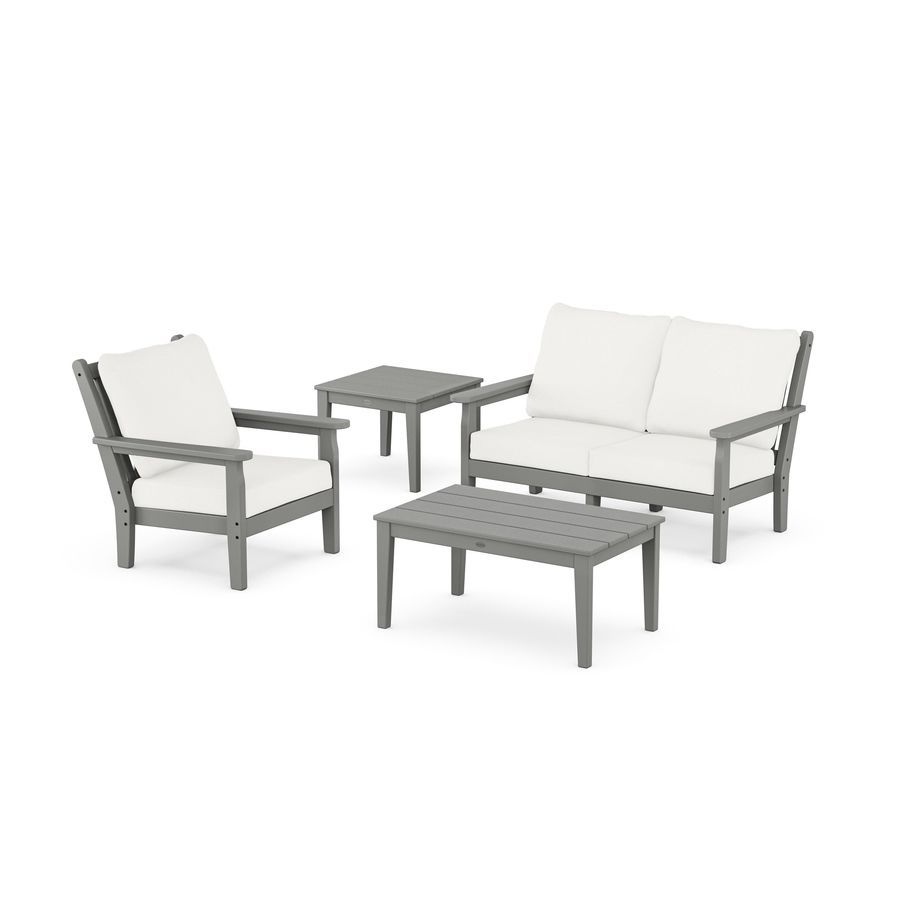 POLYWOOD Chippendale 4-Piece Deep Seating Set in Slate Grey / Natural Linen