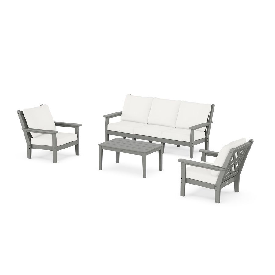 POLYWOOD Chippendale 4-Piece Deep Seating Set with Sofa in Slate Grey / Natural Linen