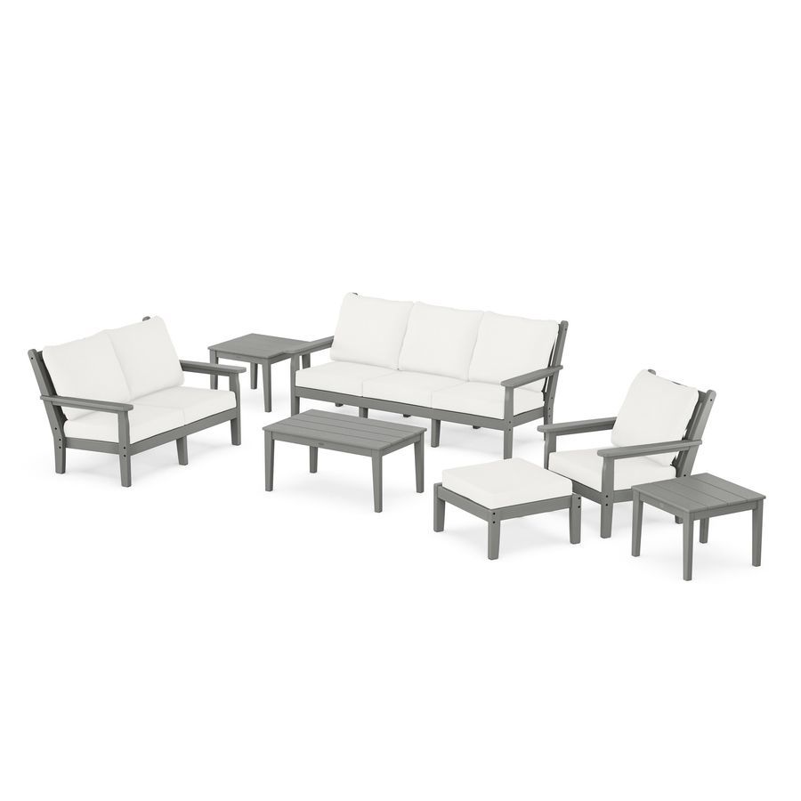 POLYWOOD Chippendale 7-Piece Deep Seating Set in Slate Grey / Natural Linen