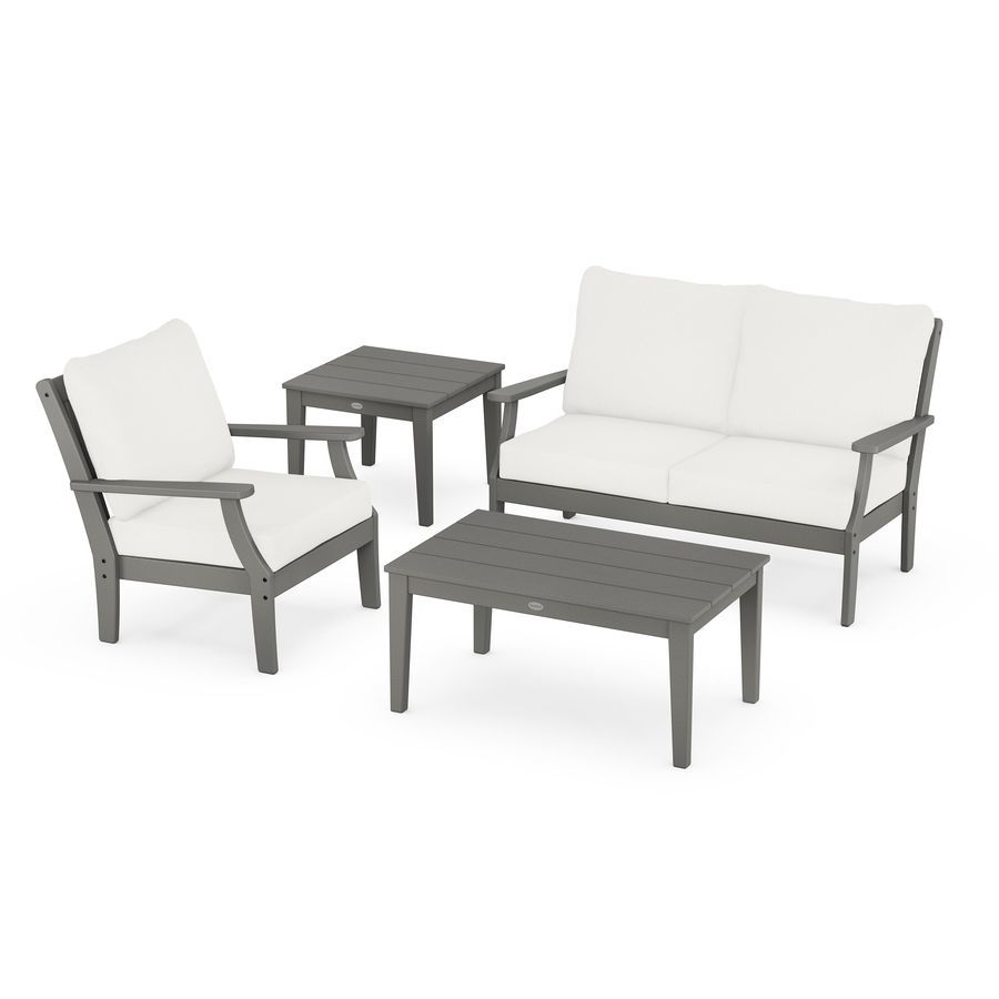 POLYWOOD Braxton 4-Piece Deep Seating Set in Slate Grey / Natural Linen