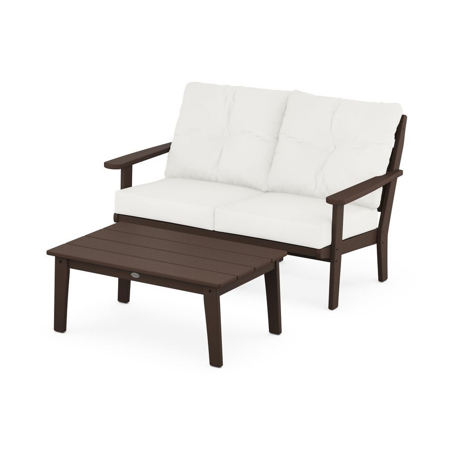 POLYWOOD Lakeside 2-Piece Lounge Loveseat Set in Mahogany / Natural Linen