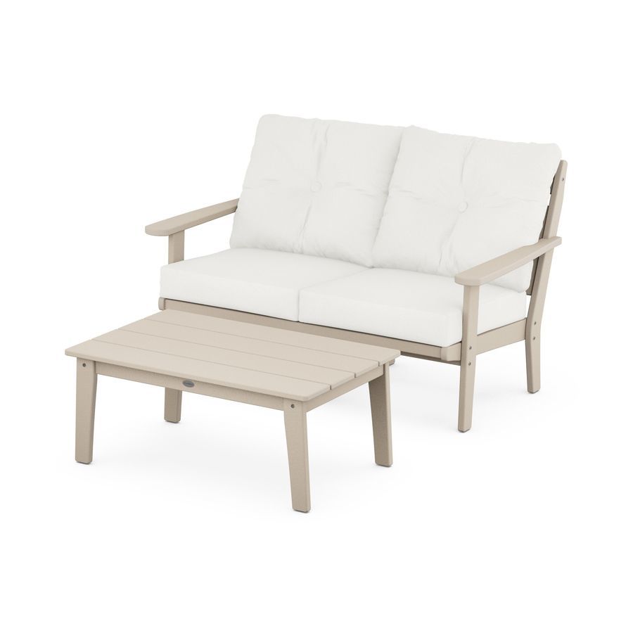 POLYWOOD Lakeside 2-Piece Lounge Loveseat Set in Sand / Natural Linen