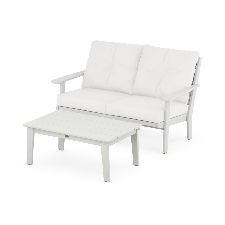 POLYWOOD Lakeside 2-Piece Lounge Loveseat Set in Vintage White / Natural Linen