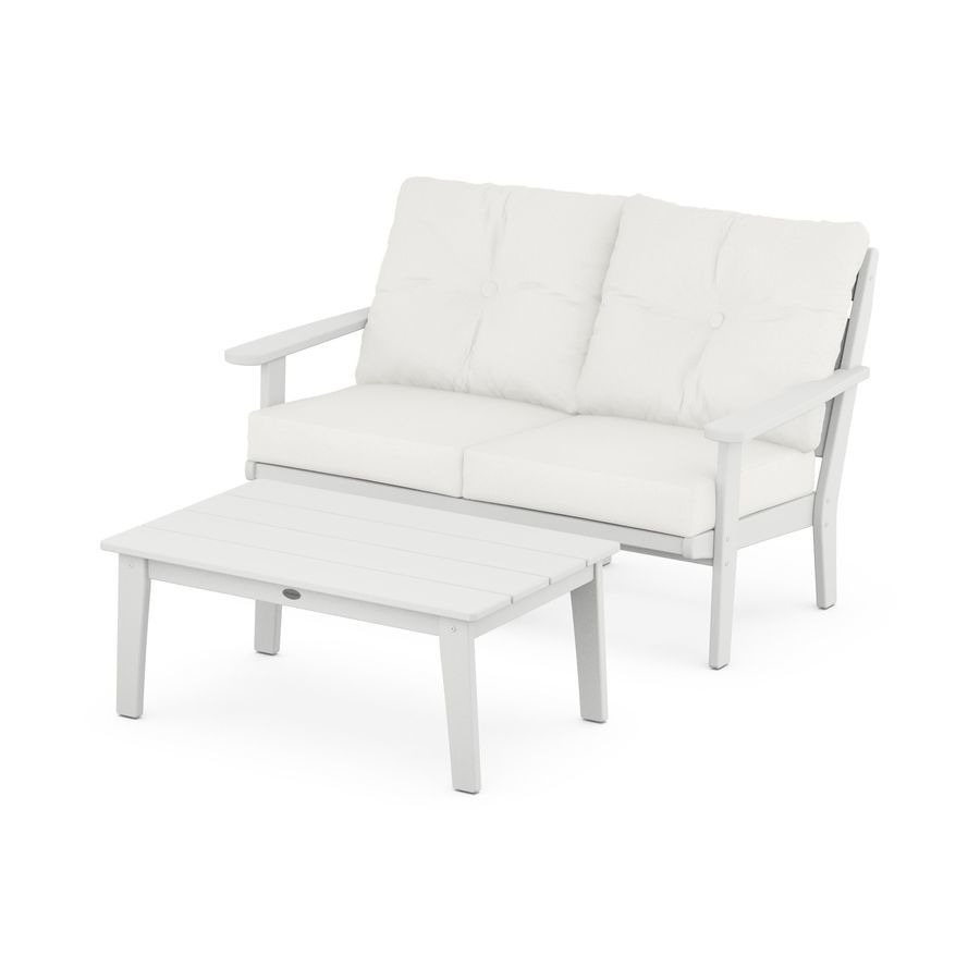 POLYWOOD Lakeside 2-Piece Lounge Loveseat Set in White / Natural Linen