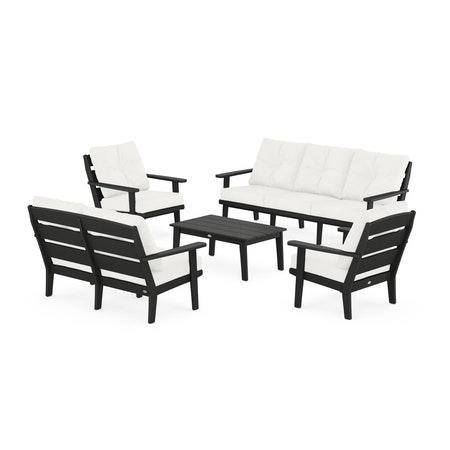 POLYWOOD Lakeside 5-Piece Lounge Sofa Set in Black / Natural Linen