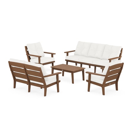POLYWOOD Lakeside 5-Piece Lounge Sofa Set in Teak / Natural Linen