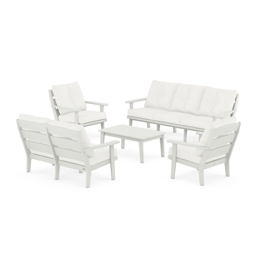 POLYWOOD Lakeside 5-Piece Lounge Sofa Set in Vintage White / Natural Linen