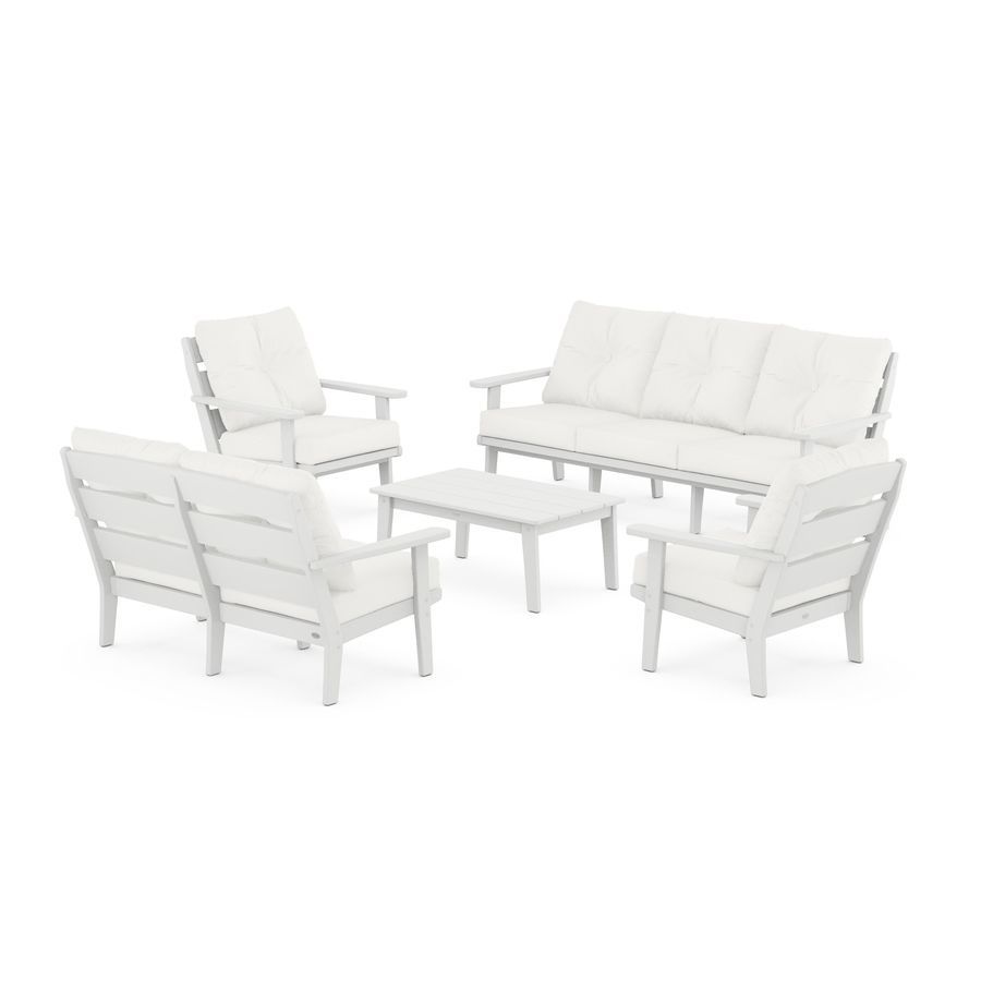 POLYWOOD Lakeside 5-Piece Lounge Sofa Set in White / Natural Linen