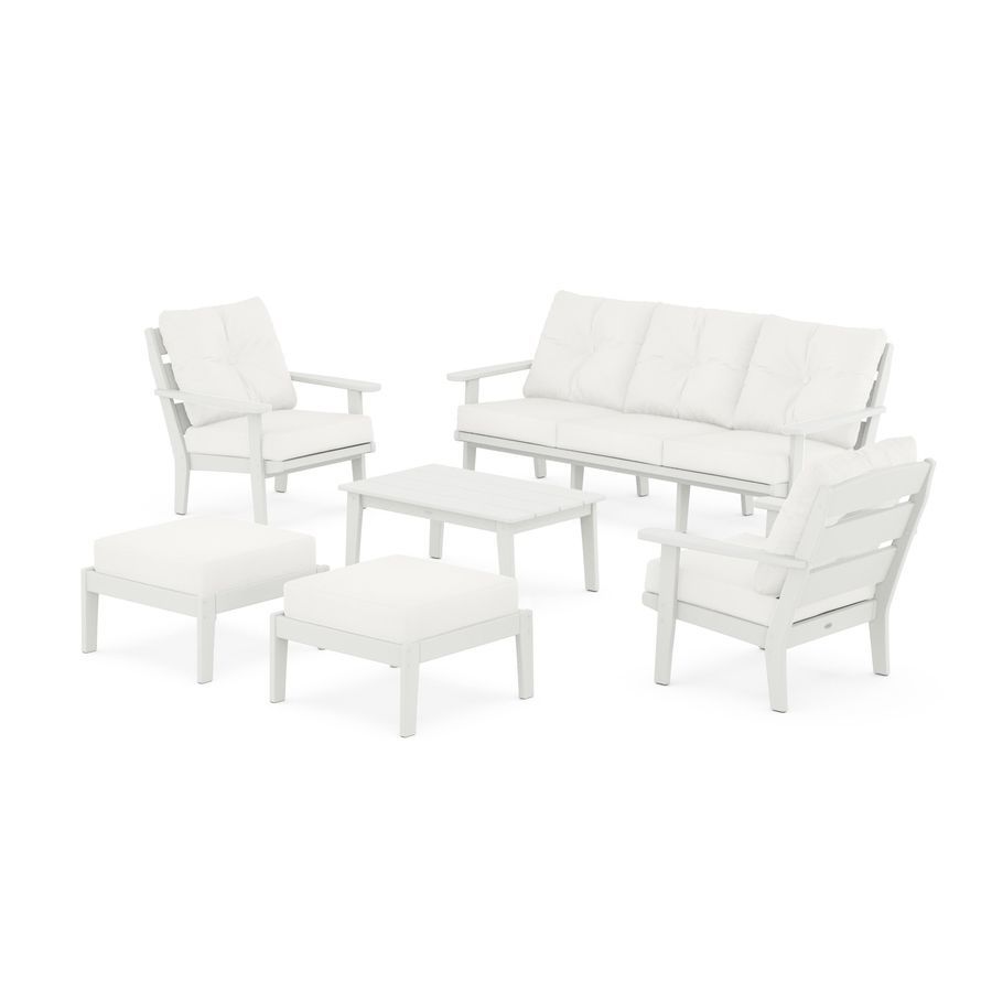 POLYWOOD Lakeside 6-Piece Lounge Sofa Set in Vintage White / Natural Linen