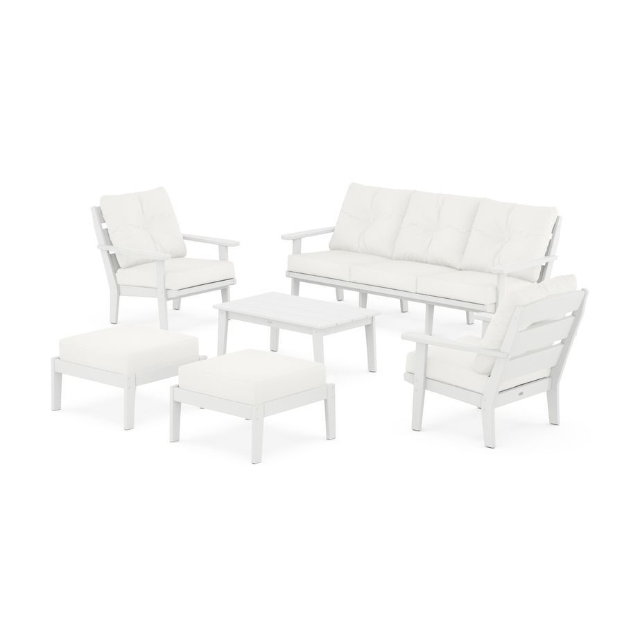 POLYWOOD Lakeside 6-Piece Lounge Sofa Set in White / Natural Linen