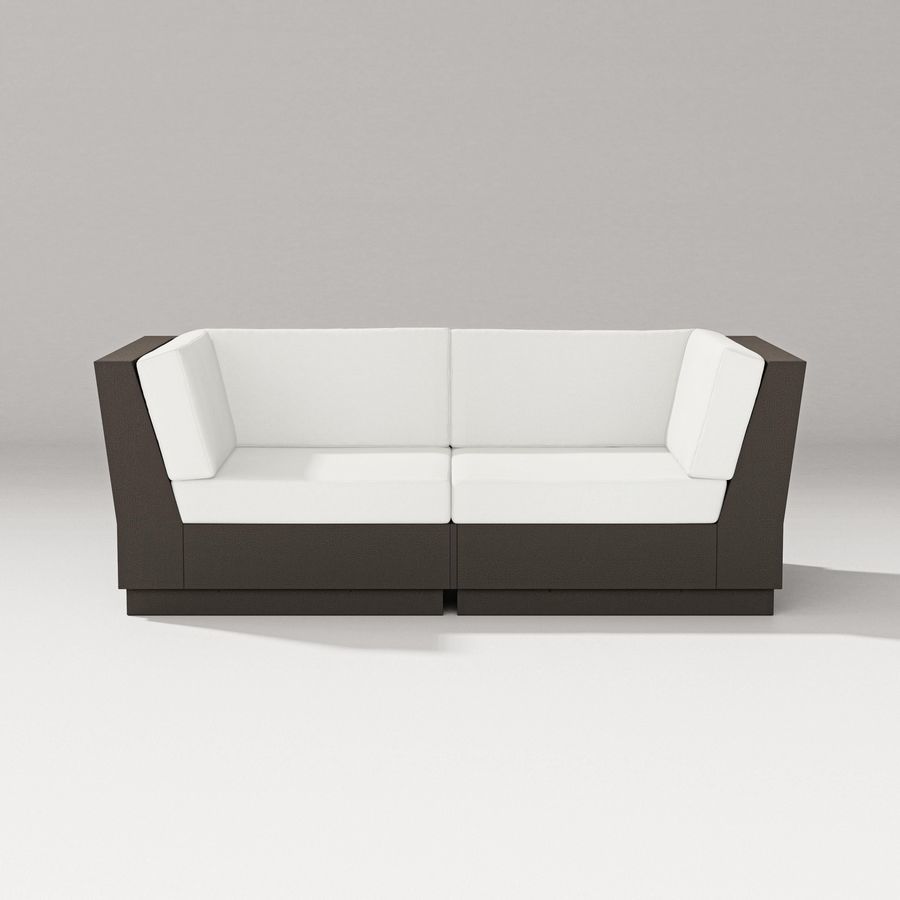 POLYWOOD Elevate Loveseat Sectional in Vintage Coffee / Natural Linen