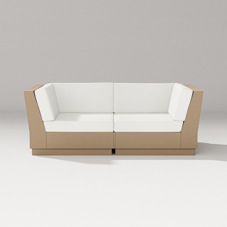 POLYWOOD Elevate Loveseat Sectional in Vintage Sahara / Natural Linen
