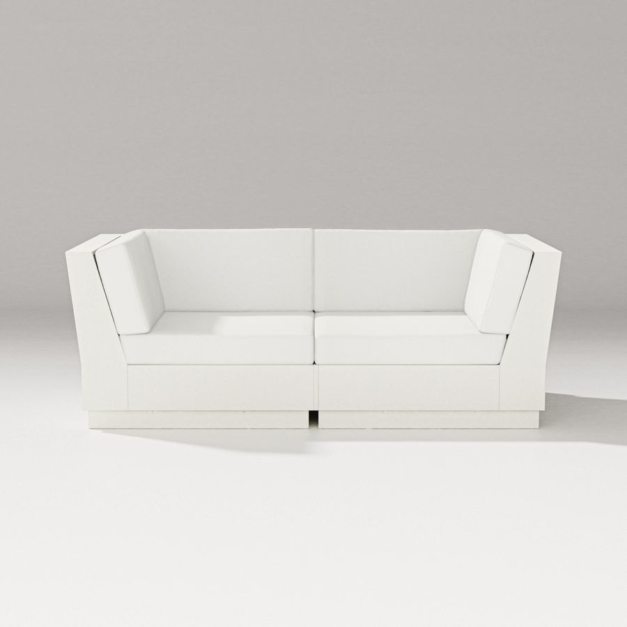 POLYWOOD Elevate Loveseat Sectional in Vintage White / Natural Linen