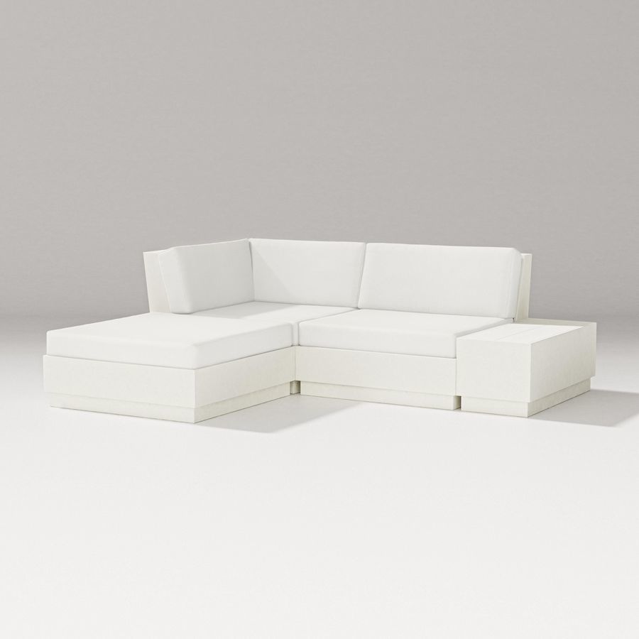 POLYWOOD Elevate Loveseat Sectional with Chaise in Vintage White / Natural Linen