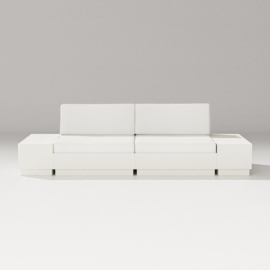 POLYWOOD Elevate 4-Piece Loveseat Sectional in Vintage White / Natural Linen