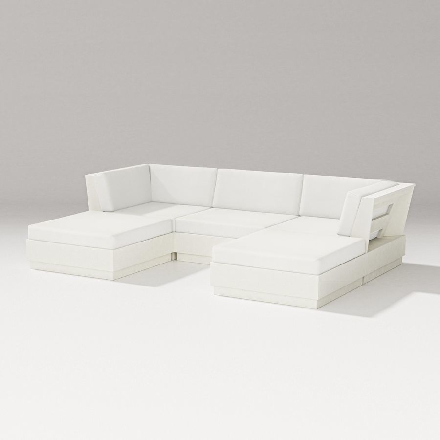 POLYWOOD Elevate Double Chaise Sectional in Vintage White / Natural Linen