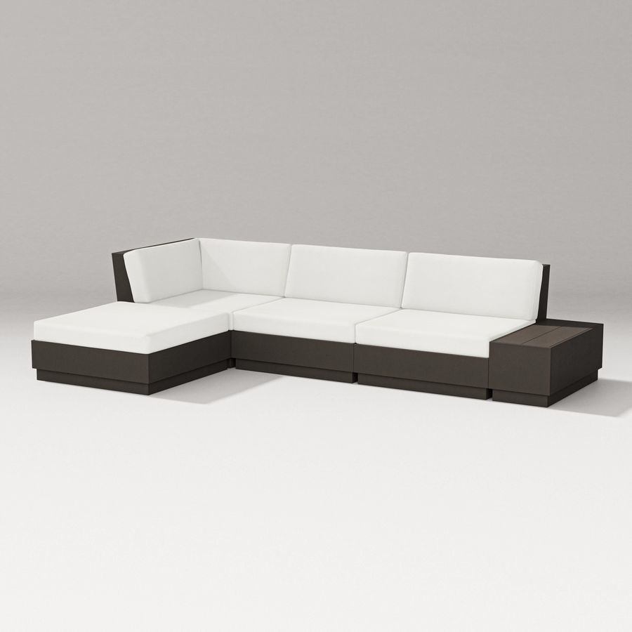 POLYWOOD Elevate Chaise Sectional in Vintage Coffee / Natural Linen