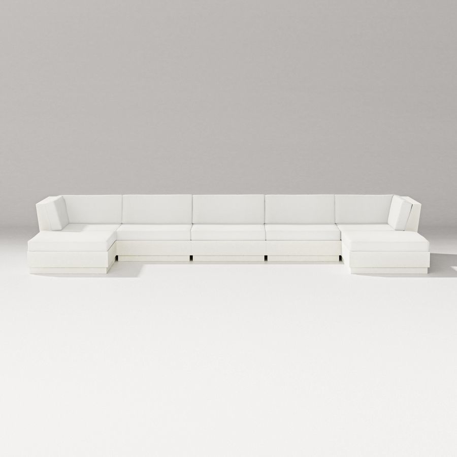 POLYWOOD Elevate 7-Piece Double Chaise Sectional in Vintage White / Natural Linen