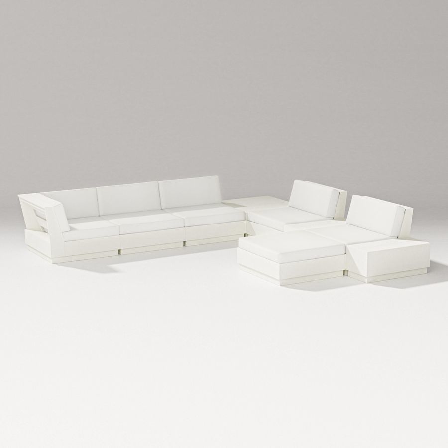 POLYWOOD Elevate 9-Piece Conversation Sectional in Vintage White / Natural Linen