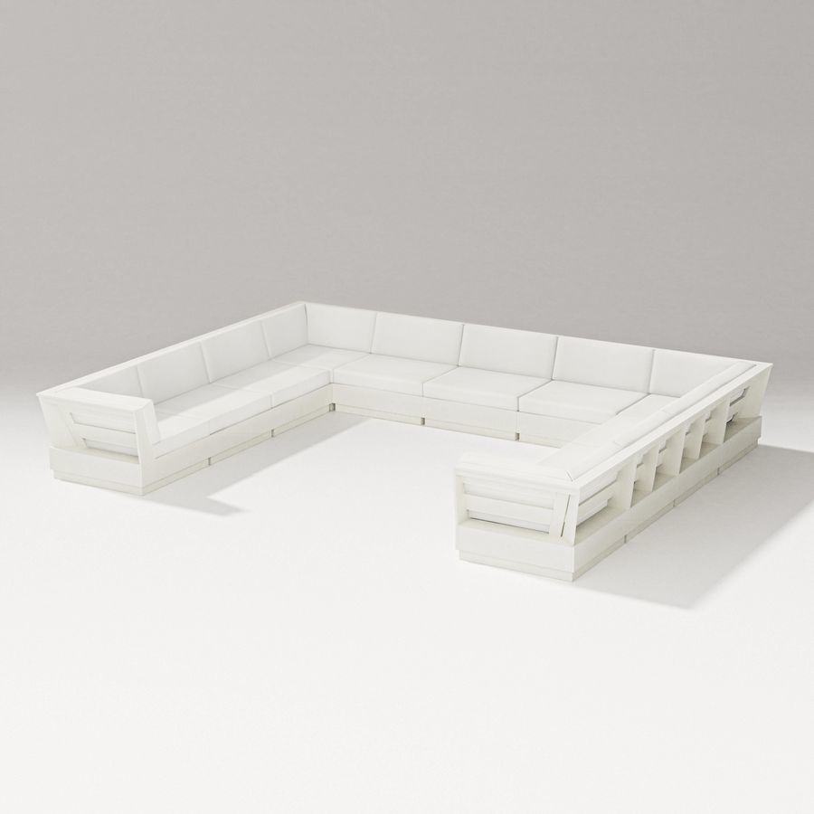 POLYWOOD Elevate Large U-Shaped Sectional in Vintage White / Natural Linen