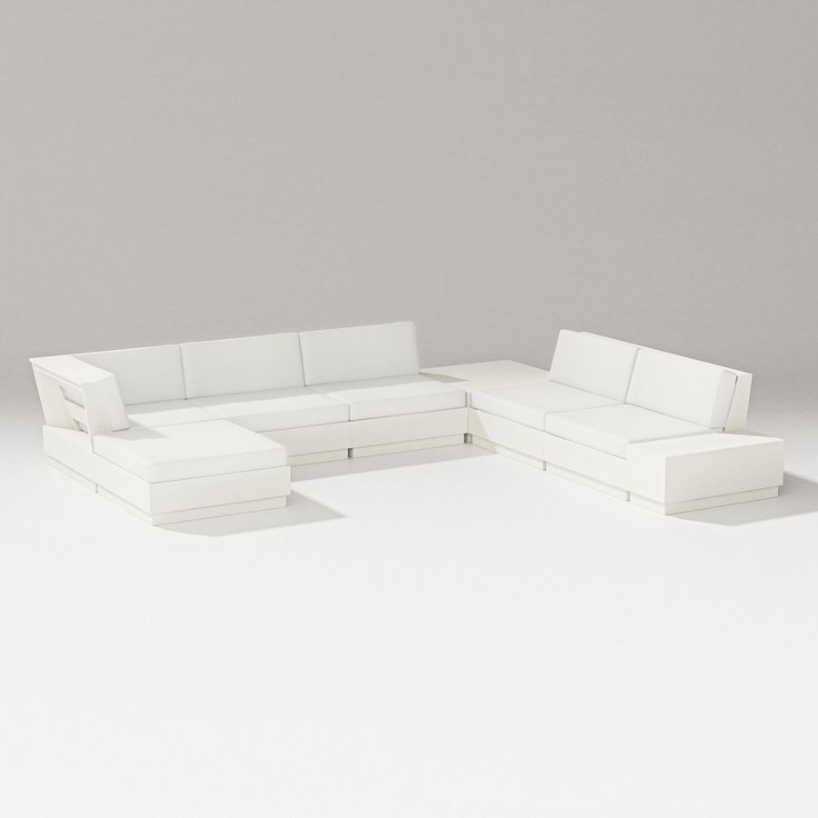 POLYWOOD Elevate 8-Piece Corner Sectional in Vintage White / Natural Linen