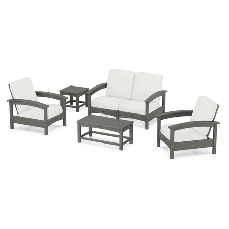Rockport Club 6 Piece Deep Seating Conversation Set in Stepping Stone / Natural Linen