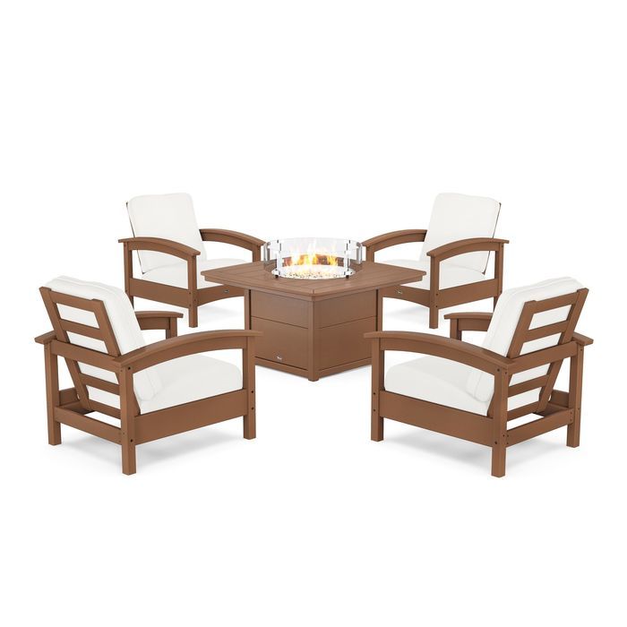 POLYWOOD Rockport 5-Piece Deep Seating Set with Yacht Club Fire Pit Table