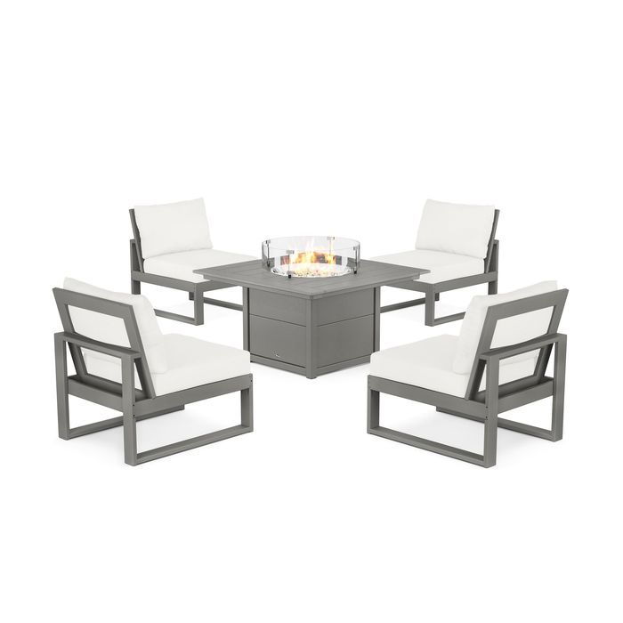POLYWOOD Eastport Modular 5-Piece Deep Seating Set with Square Fire Pit Table