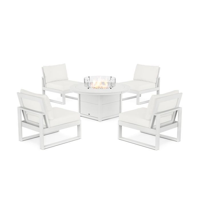 POLYWOOD Eastport Modular 5-Piece Deep Seating Set with Round Fire Pit Table