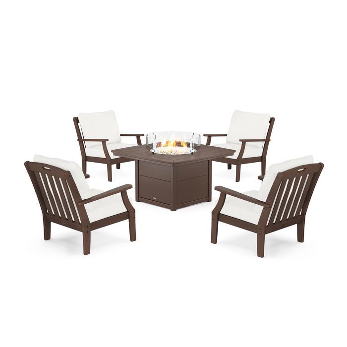 POLYWOOD Yacht Club 5-Piece Deep Seating Set with Fire Pit Table