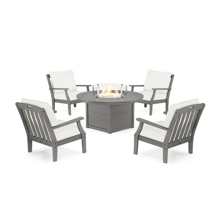 POLYWOOD Yacht Club 5-Piece Deep Seating Set with Round Fire Pit Table
