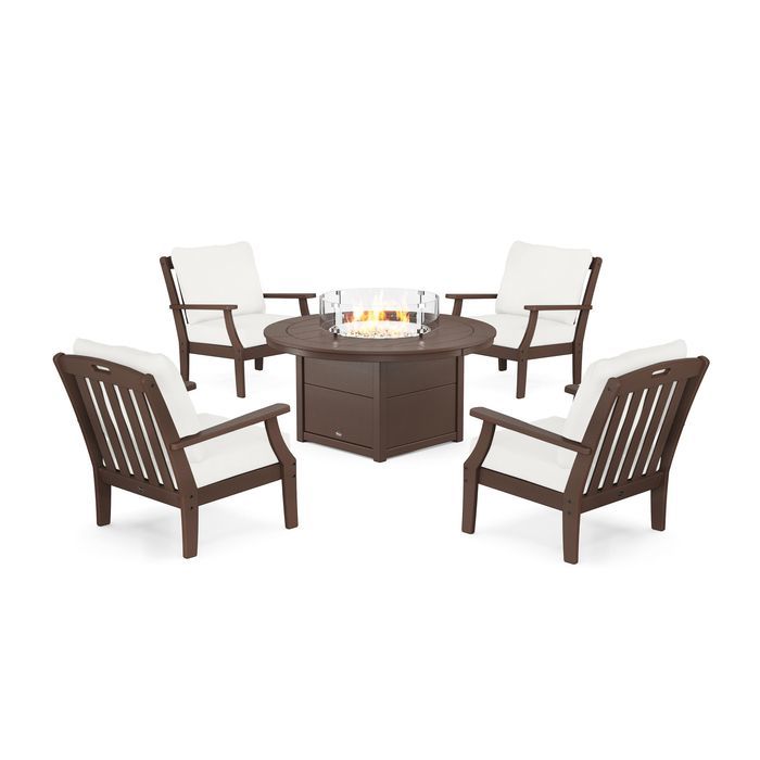 POLYWOOD Yacht Club 5-Piece Deep Seating Set with Round Fire Pit Table