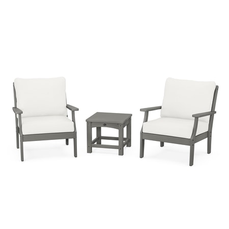 POLYWOOD Yacht Club 3-Piece Deep Seating Set in Stepping Stone / Natural Linen
