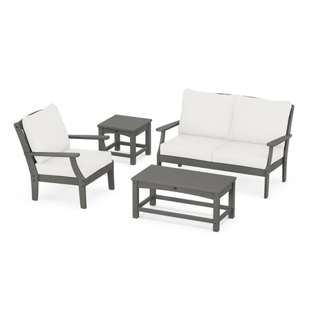 POLYWOOD Yacht Club 4-Piece Deep Seating Set in Stepping Stone / Natural Linen