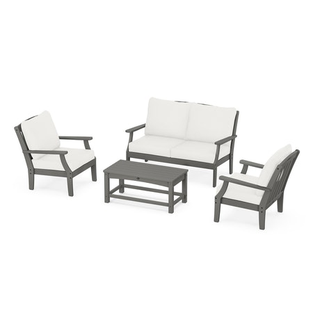 POLYWOOD Yacht Club 4-Piece Deep Seating Chair Set in Stepping Stone / Natural Linen