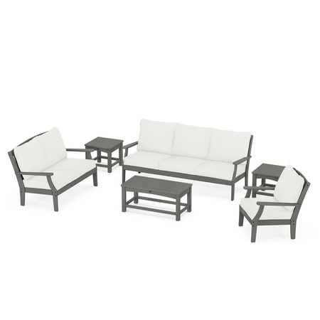 POLYWOOD Yacht Club 6-Piece Deep Seating Set in Stepping Stone / Natural Linen