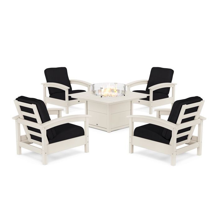 POLYWOOD Rockport 5-Piece Deep Seating Set with Square Fire Pit Table
