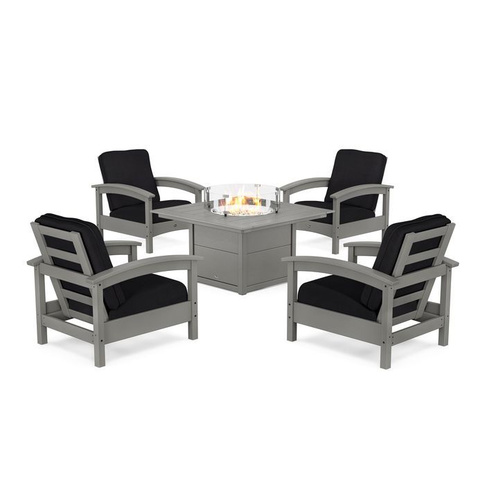 POLYWOOD Rockport 5-Piece Deep Seating Set with Square Fire Pit Table