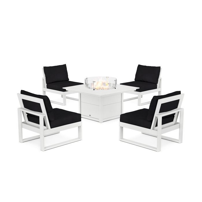 POLYWOOD Eastport Modular 5-Piece Deep Seating Set with Square Fire Pit Table