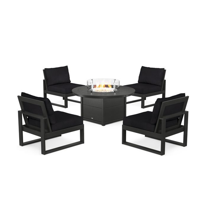 POLYWOOD Eastport Modular 5-Piece Deep Seating Set with Round Fire Pit Table