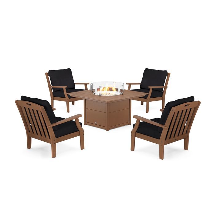 POLYWOOD Yacht Club 5-Piece Deep Seating Set with Square Fire Pit Table