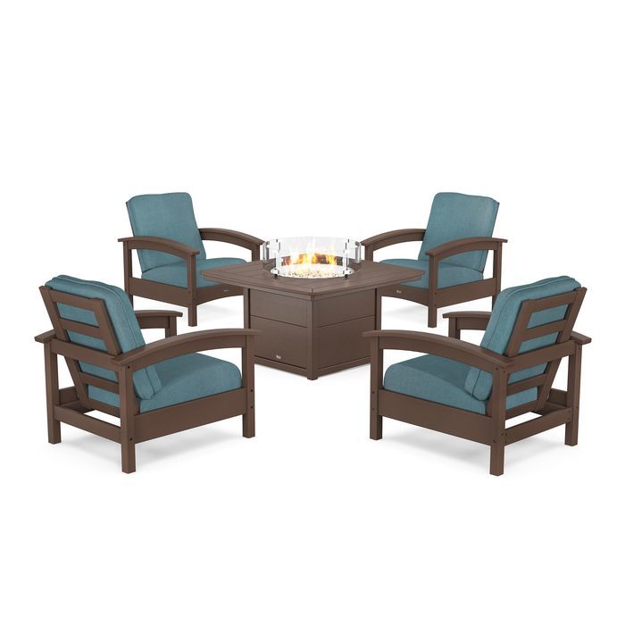 POLYWOOD Rockport 5-Piece Deep Seating Set with Yacht Club Fire Pit Table