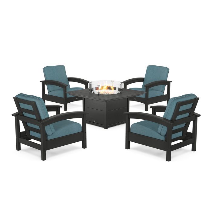 POLYWOOD Rockport 5-Piece Deep Seating Set with Square Fire Pit Table