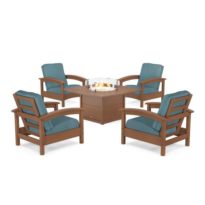 POLYWOOD Rockport 5-Piece Deep Seating Set with Square Fire Pit Table