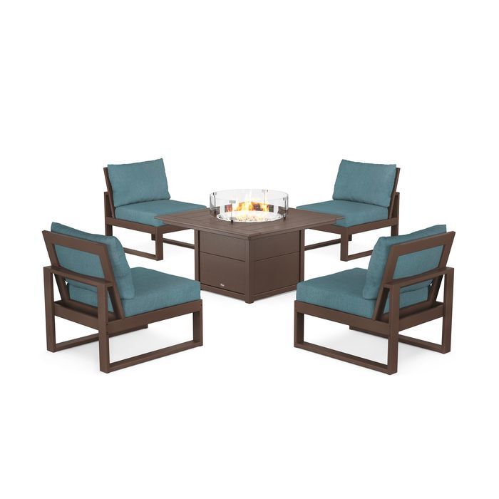 POLYWOOD Eastport Modular 5-Piece Deep Seating Set with Square Fire Pit Table