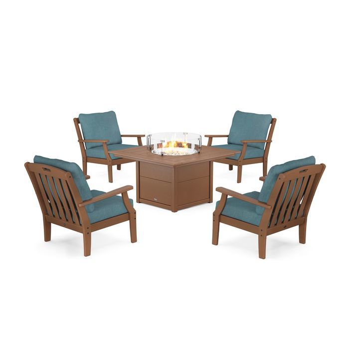 POLYWOOD Yacht Club 5-Piece Deep Seating Set with Square Fire Pit Table
