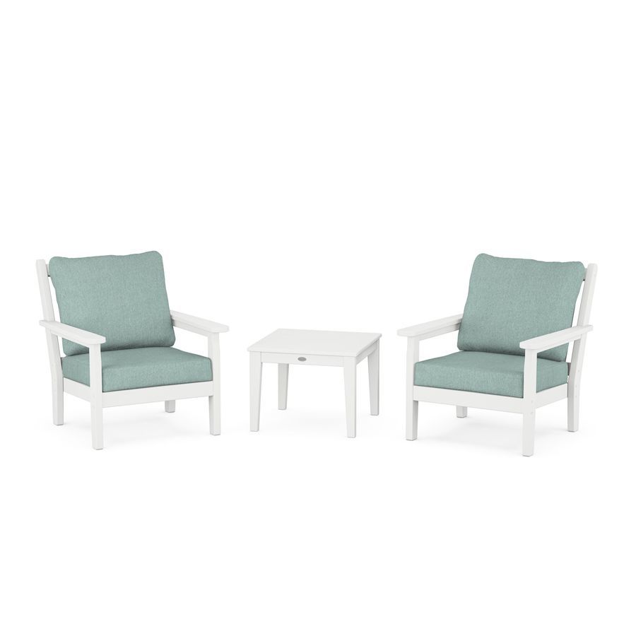 POLYWOOD Chippendale 3-Piece Deep Seating Set in White / Glacier Spa