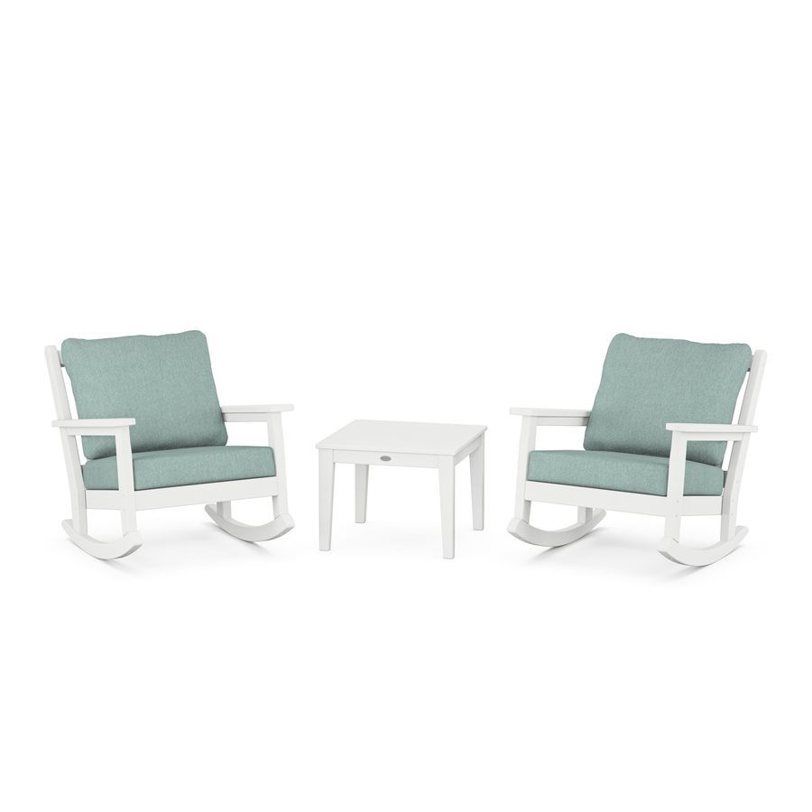 POLYWOOD Chippendale 3-Piece Deep Seating Rocker Set in White / Glacier Spa