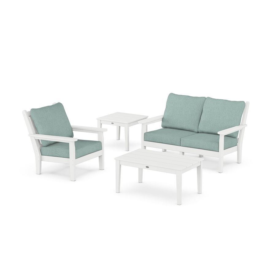 POLYWOOD Chippendale 4-Piece Deep Seating Set in White / Glacier Spa